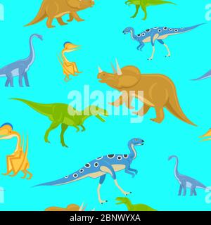 Dinosaur seamless pattern on blue background. Vector illustration Stock Vector