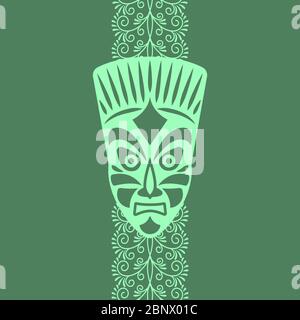 Tribal style card with mask and vertical ornament. Vector illustration Stock Vector