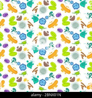 Bacteria and virus colorful seamless pattern. Vector illustration Stock Vector