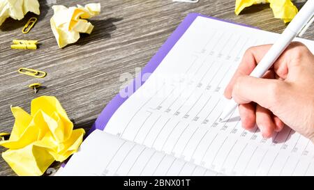 Open time Diary agenda planner with a pen. Close-up, copy space for text, selective focus Stock Photo
