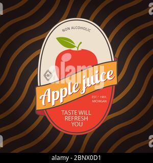 Apple juice retro fruit label and simple pattern backdrop. Vector illustration Stock Vector