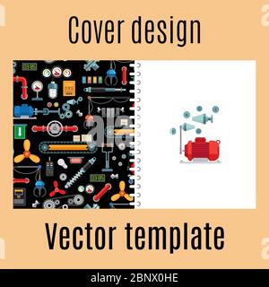 Cover design for print with machinery industrial pattern. Vector illustration Stock Vector