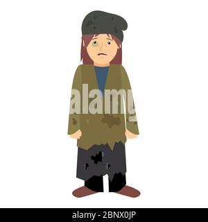 Homeless woman with black eye on white background. Vector illustration Stock Vector