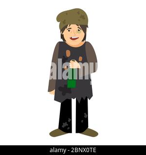 Homeless man drinking from bottle icon on white background. Vector illustration Stock Vector