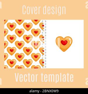 Cover design for print with cookies hearts pattern. Vector illustration Stock Vector