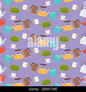 Teapots, jugs and mugs seamless patern vector illustration Stock Vector