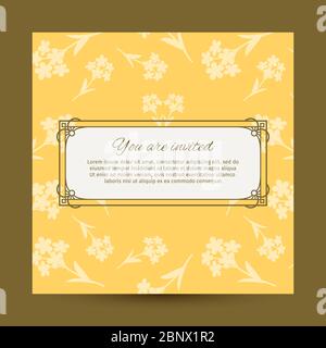 You are invited yellow card design with flowers. Vector illustration Stock Vector