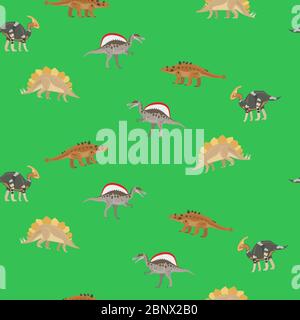 Dinosaur seamless pattern on green background vector illustration Stock Vector