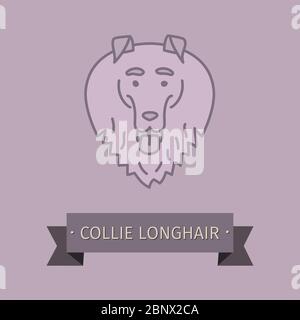 Collie longhair breed dog for logo design. Vector colored hand drawn dog head Stock Vector