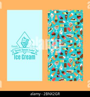 Ice cream vertical flyer design with cute pattern. Vector illustration Stock Vector
