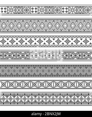 Black outline embroidery borders set with traditional design. Vector illustration Stock Vector