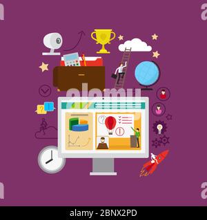 Vector conceptual illustration. Online education or distant learning options Stock Vector