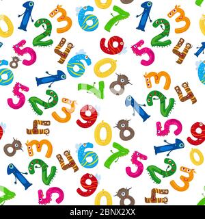Cute monster numeral seamless pattern on transparent background. Vector illustration Stock Vector