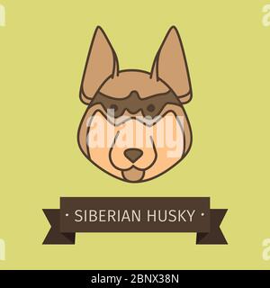 Siberian husky breed dog for logo design. Vector colored hand drawn dog head Stock Vector