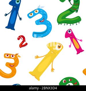 Cute monster 123 numeral seamless pattern. Vector illustration Stock Vector