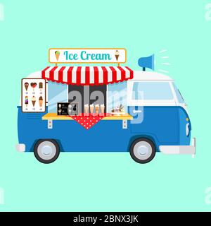Ice cream cartoon caricon on light blue background. Vector illustration Stock Vector