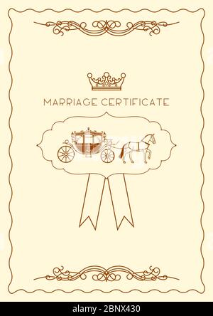 Marriage certificate document template for design. Vector illustration Stock Vector