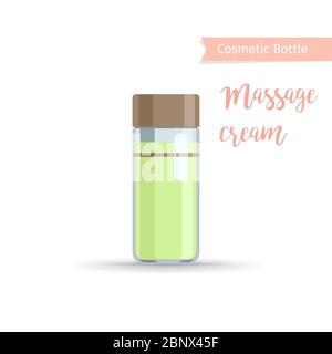 Cosmetics bottle product with hand drawn inscription massage cream. Vector illustration Stock Vector