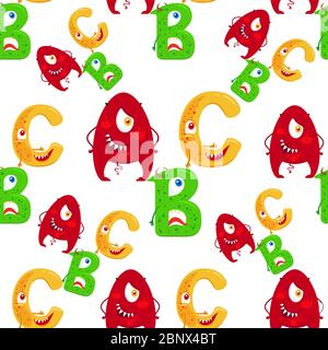 Cartoon ABC seamless pattern on transparent background. Vector illustration Stock Vector