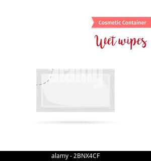 Cosmetic container. Realistic wet wipes with hand drawn inscription. Vector illustration Stock Vector
