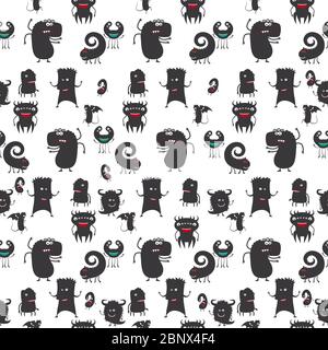 Cartoon moster silhouette seamless pattern on white. Vector illustration Stock Vector