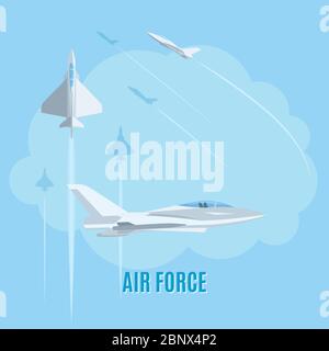 Air force with white airplanes on blue background vector illustration Stock Vector
