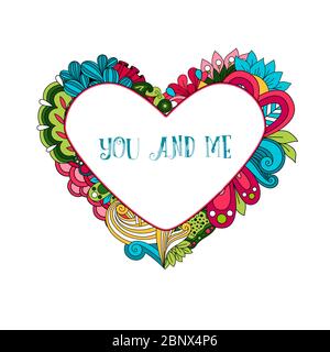 Floral heart frame with quote you and me, isolated object. Vector illustration Stock Vector