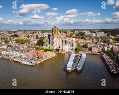 Dordrecht Netherlands May 2020, skyline of the old city of Dordrecht with church and canal buildings in the Netherlands Stock Photo