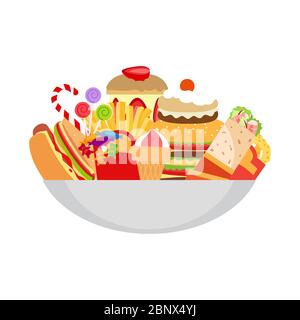 Fatty foods on the plate vector isolated object Stock Vector