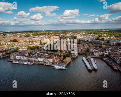 Dordrecht Netherlands May 2020, skyline of the old city of Dordrecht with church and canal buildings in the Netherlands Stock Photo