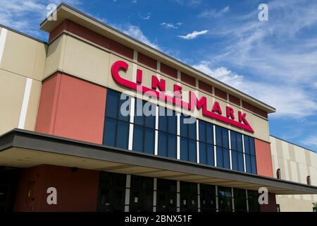 A logo sign outside of a Cinemark movie theater location in Chesapeake, Virginia on May 2, 2020. Stock Photo