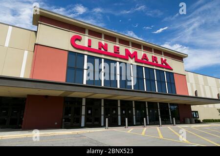 A logo sign outside of a Cinemark movie theater location in Chesapeake, Virginia on May 2, 2020. Stock Photo