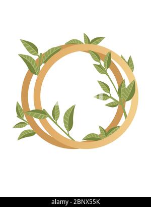 Letter O with gradient style beige color covered with green leaves eco font flat vector illustration isolated on white background Stock Vector