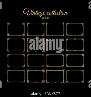 Vintage golden decorative frames and calligraphic borders. Vector illustration Stock Vector