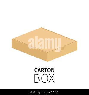 Carton rectangular low box pack. Vector flat item isolated on white Stock Vector