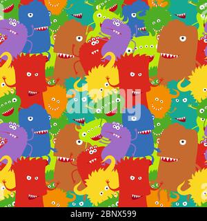 Cartoon crazy colorful moster seamless pattern. Vector illustration Stock Vector