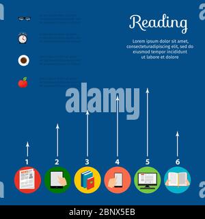 Reading infographic, vector illustration on the blue background Stock Vector