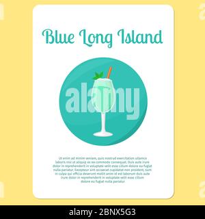 Blue Long Island cocktail menu item or sticker. Party drink in circle icon vector illustration Stock Vector