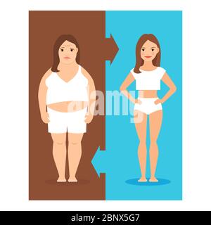 Jogging weight loss woman. Overweight fat lady and fitness slim girl vector  illustration Stock Vector Image & Art - Alamy