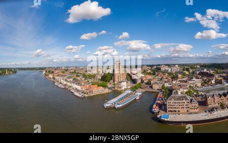 Dordrecht Netherlands May 2020, skyline of the old city of Dordrecht with church and canal buildings in the Netherlands Stock Photo