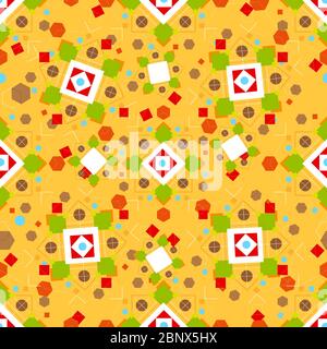 Geometric abstract seamless pattern on yellow background. Vector illustration Stock Vector