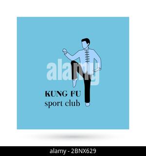 Kung fu sport club logo design presentation. Vector illustration Stock Vector