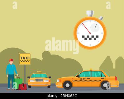 City taxi transportation service vector illustration. Waiting for taxi vector illustration Stock Vector