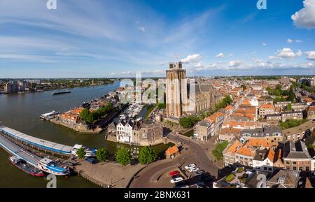 Dordrecht Netherlands May 2020, skyline of the old city of Dordrecht with church and canal buildings in the Netherlands Stock Photo