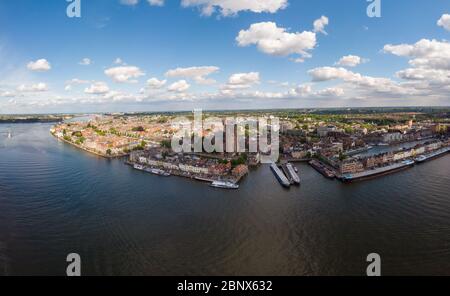 Dordrecht Netherlands May 2020, skyline of the old city of Dordrecht with church and canal buildings in the Netherlands Stock Photo