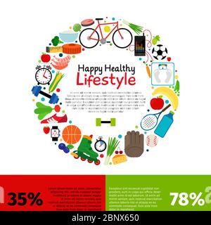 Healthy lifestyle food infographics vector illustration with round frame Stock Vector