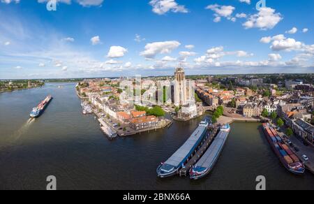 Dordrecht Netherlands May 2020, skyline of the old city of Dordrecht with church and canal buildings in the Netherlands Stock Photo