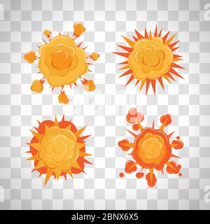 Cartoon comic burst or explosion set. Bang or bomb blast vector fire splash set on the transparent background Stock Vector
