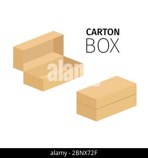 Small opened and closed carton box pack.Vector flat items isolated on white Stock Vector