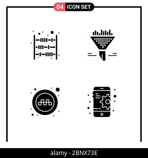 4 Universal Solid Glyph Signs Symbols Of Data, Movie, File, Electronic 